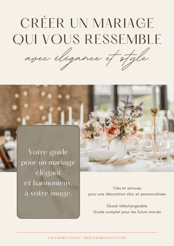 Couverture du guide décoration mariage élégant – Garmilla Events